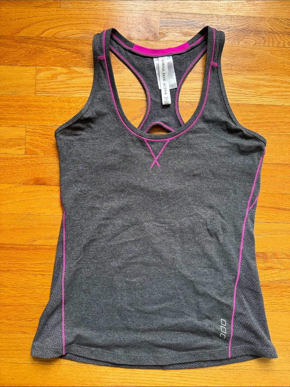 Lorna Jane Charcoal Heather Racerback Tank with Pink Trim